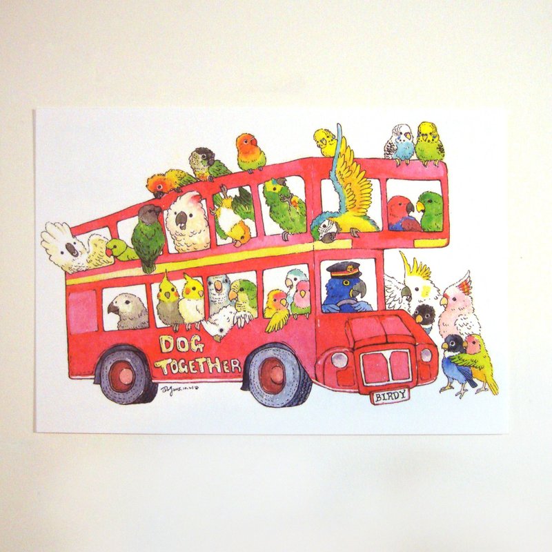 鹦鹉的日常-鹦鹉巴士 插画明信片 - 卡片/明信片 - 纸 