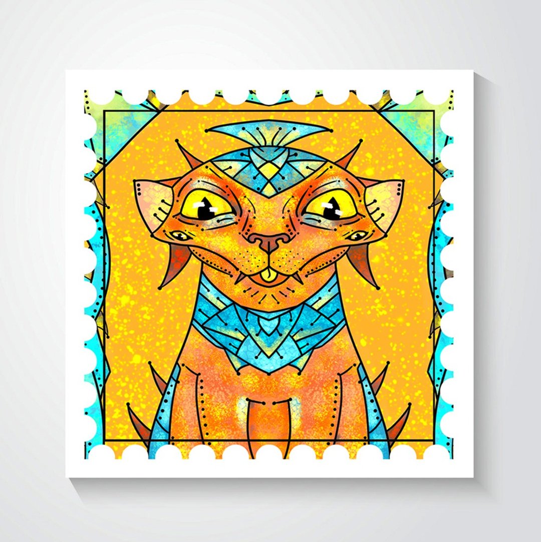 Digital download print Space Cat art 038, 貓, 海報, 畫, 客廳 掛畫, 油畫, 裝飾畫, 無框畫 - 海报/装饰画/版画 - 其他材质 黄色