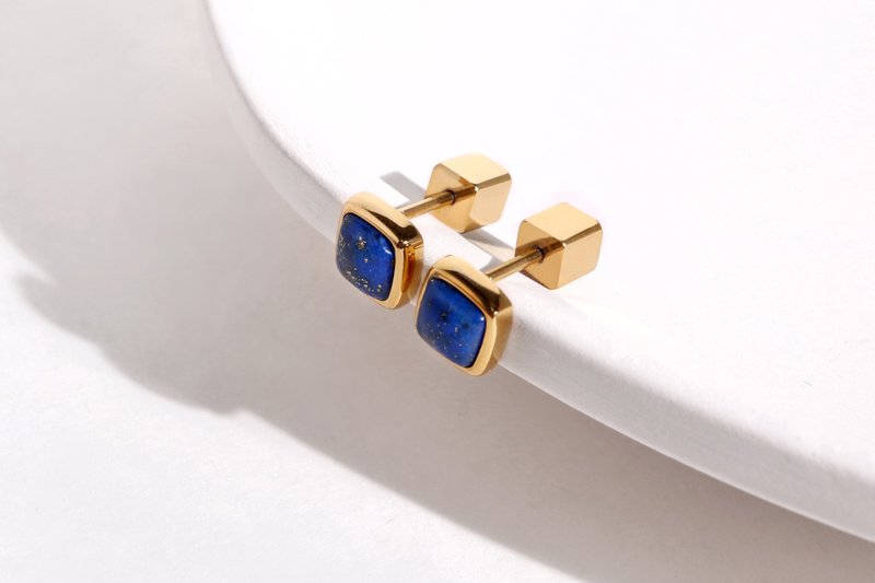 极简方形。青金石耳环 - 耳环/耳夹 - 不锈钢 金色