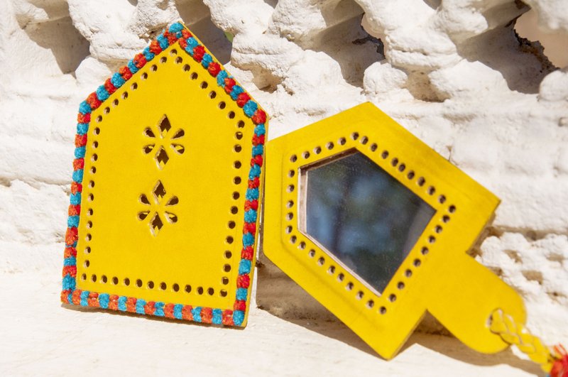 手工皮革彩绘手拿镜 波西米亚风格随身镜子 皮革随身镜-彩色流苏 - 彩妆刷具/镜子/梳子 - 真皮 多色