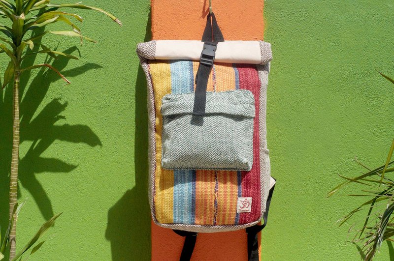 情人节 限量一件 手工棉麻拼接设计后背包 / 肩背包 / 民族登山包 / 拼布包 - Boho手织地毯 民族图腾后背包(红黄蓝南美色调) - 后背包/双肩包 - 棉．麻 多色