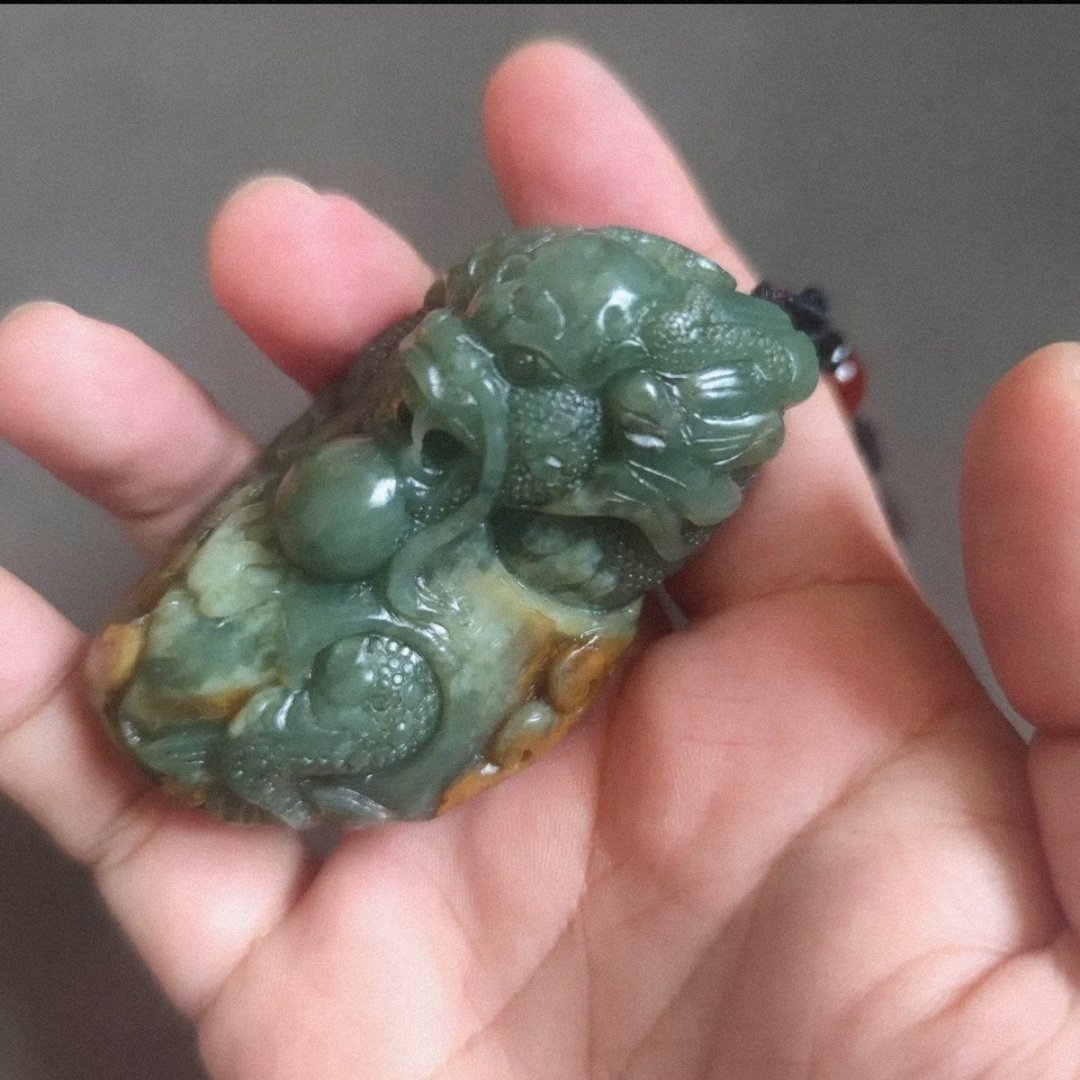 收藏级龙行天下手把件吊坠籽料和田玉孤品 - 手链/手环 - 玉石 蓝色