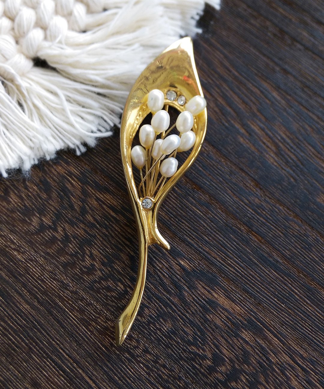 Vintage Jewelry 西洋古董饰品 海竽造型 珍珠花  别针 - 徽章/别针 - 其他金属 金色
