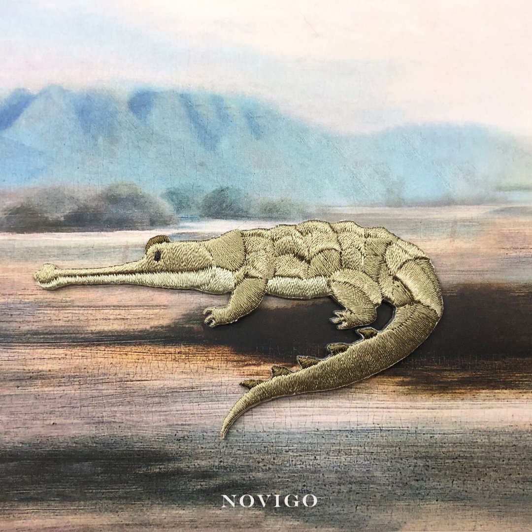 Novigo 濒临绝种动物熨烫刺绣 / 恒河鳄 - 徽章/别针 - 绣线 