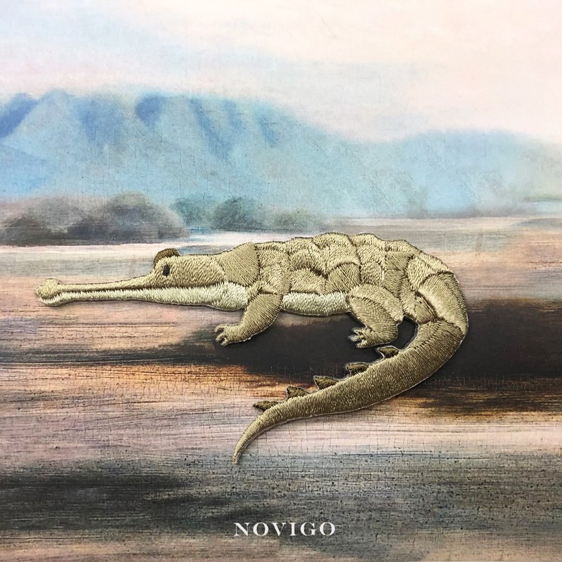 Novigo 濒临绝种动物熨烫刺绣 / 恒河鳄 - 徽章/别针 - 绣线 