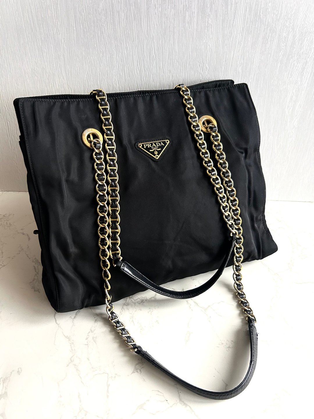 Prada 黑色降落伞金链子托特包 侧背包 单肩包 中古包 二手包 古董 - 侧背包/斜挎包 - 尼龙 