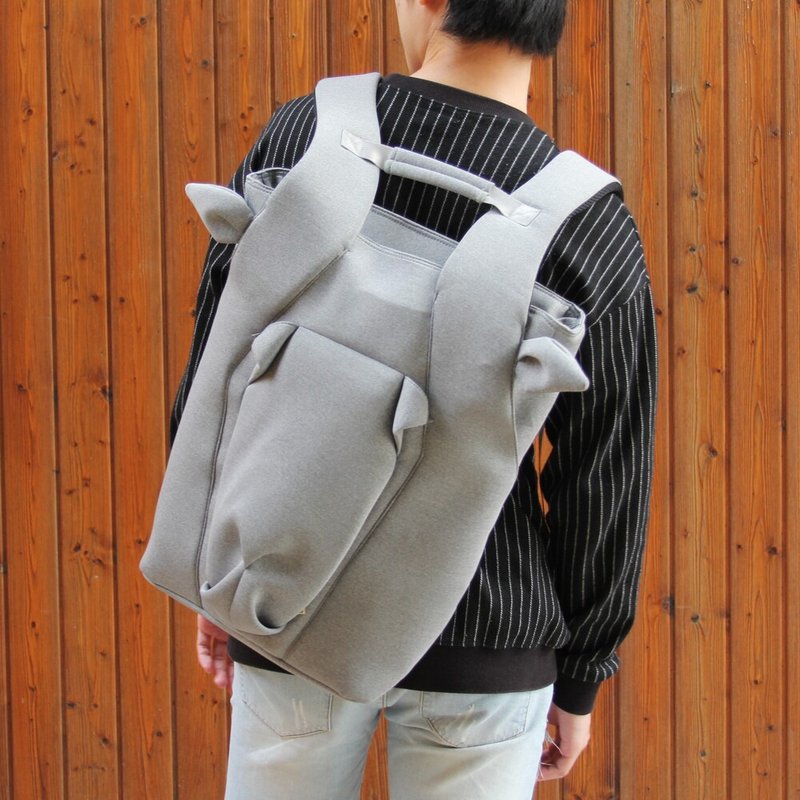 Gray big horn backpack - 后背包/双肩包 - 其他人造纤维 灰色