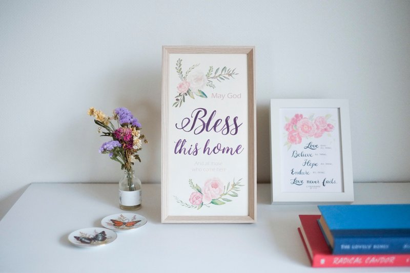 Bless this home - 客制化 手绘英文书法 水彩微喷画作 乔迁礼物 - 海报/装饰画/版画 - 纸 卡其色