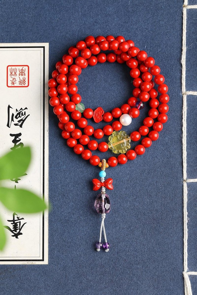 天然原矿朱砂精品红砂108颗佛珠手链 、项链两用款 - 手链/手环 - 宝石 