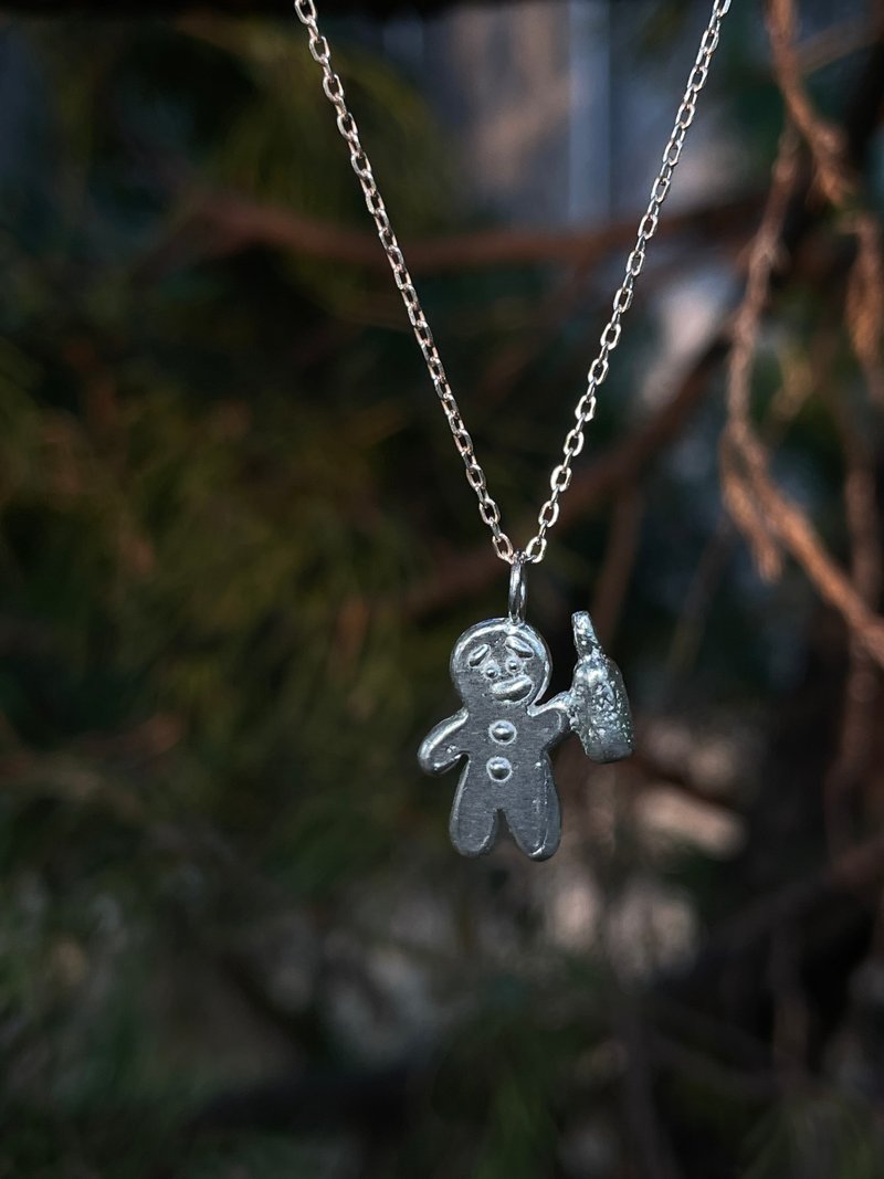 酒鬼系列-干杯姜饼人 银色 原创金工项链 925纯银 - 项链 - 纯银 银色