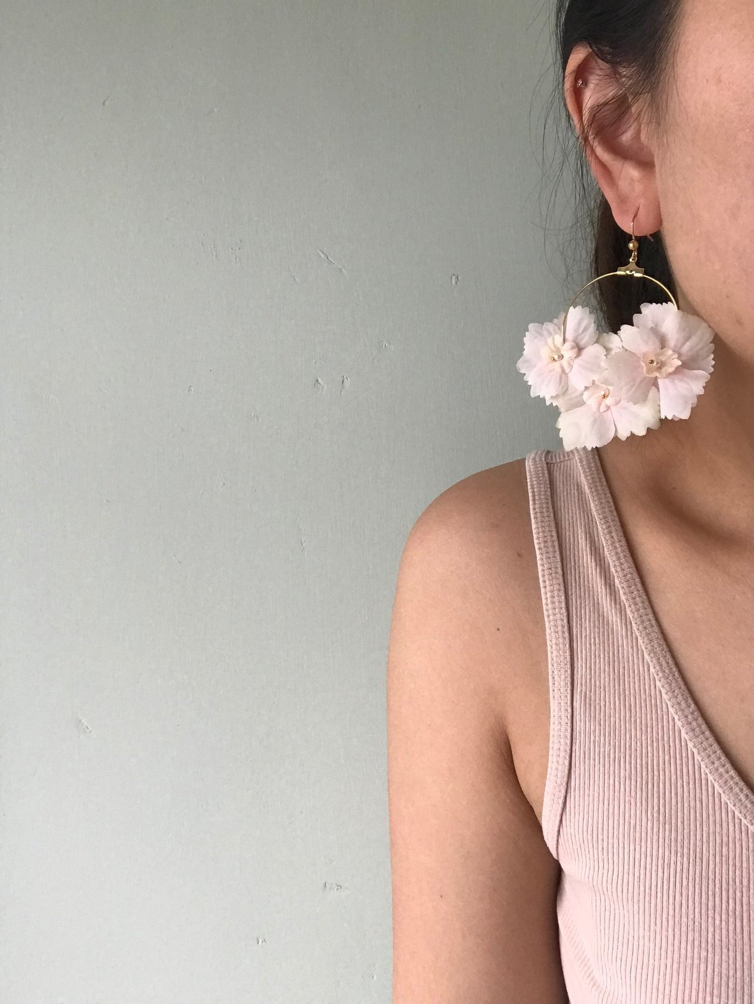 耳环 饰品 花耳环 花办耳环 珍珠耳环 干花耳环 少女风 日系作品 - 耳环/耳夹 - 丝．绢 粉红色