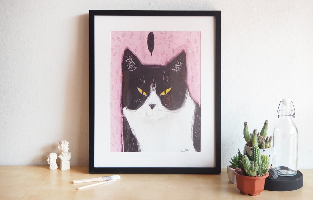 Poster cat pink - 海报/装饰画/版画 - 纸 粉红色