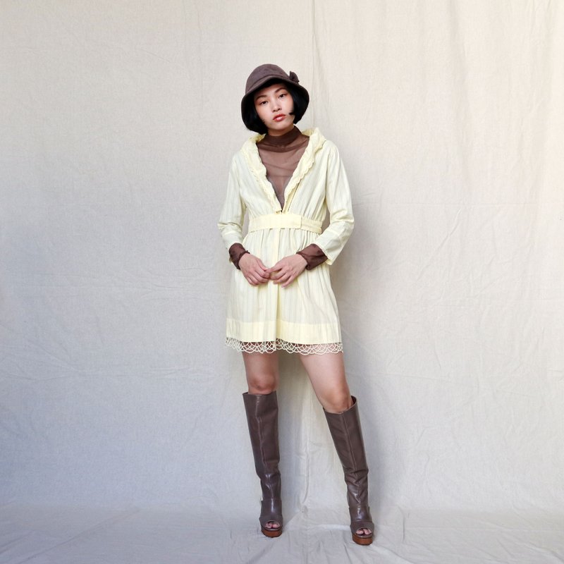 南瓜Vintage。古着 UNDERCOVER 鹅黄 娃娃 洋装 - 洋装/连衣裙 - 棉．麻 黄色