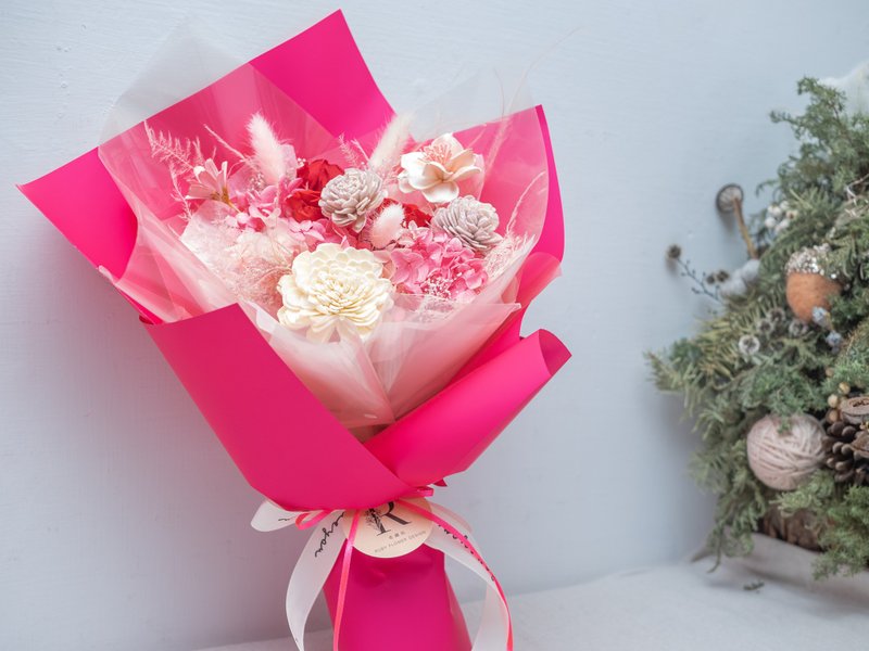 绯红絮语-情人节永生玫瑰花束 - 干燥花/捧花 - 植物．花 多色