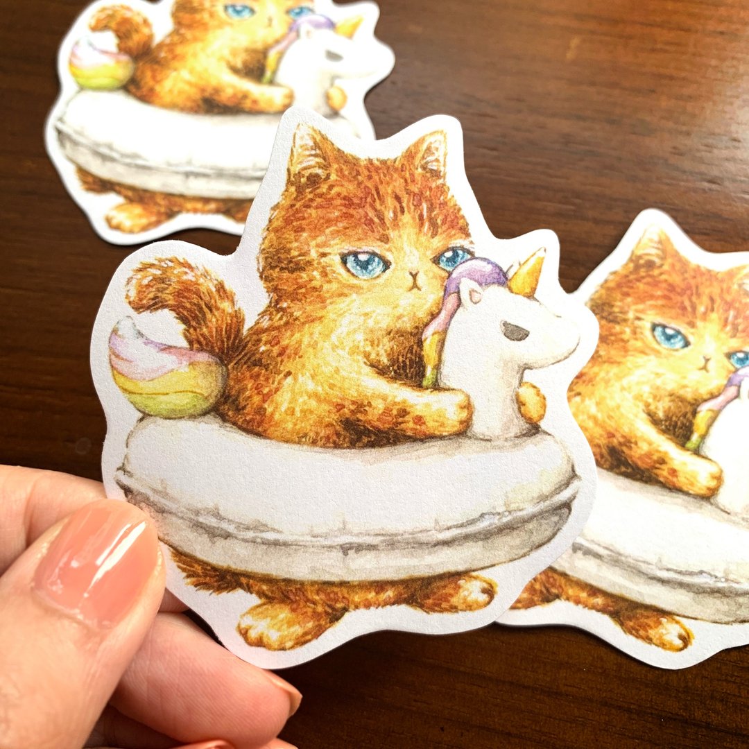 猫猫 独角兽水泡 书面贴纸 - 贴纸 - 纸 多色