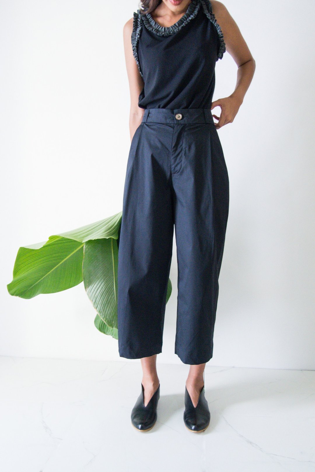 Mani Mina Black Front Pleat Pants - 女装长裤 - 棉 
