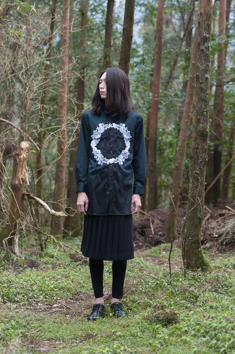 十字墓碑绣花圈长版衬衫(161T11) - 男装衬衫 - 其他材质 绿色