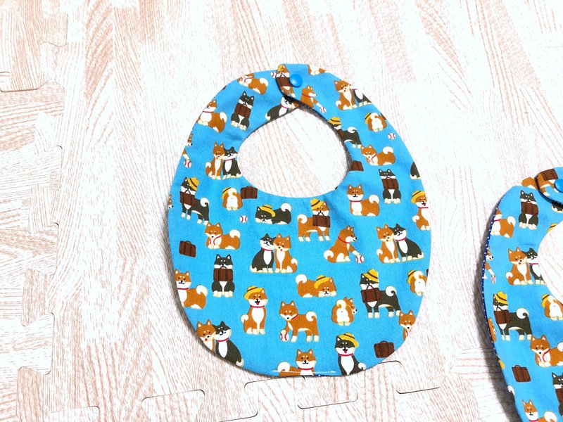 限量现货专区/情侣柴犬(淡蓝色).优质日本纯棉.手工双面围兜.加厚 - 围嘴/口水巾 - 棉．麻 蓝色