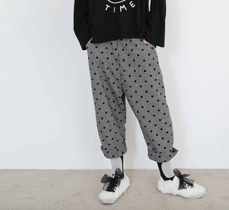 千鸟纹点点宽松休闲裤 - imakokoni - 女装长裤 - 其他材质 灰色