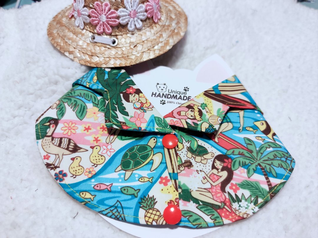 Summer Aloha 夏老威恤衫造型颈饰 宠物 猫犬 狗狗 颈项 collar - 衣/帽 - 棉．麻 蓝色
