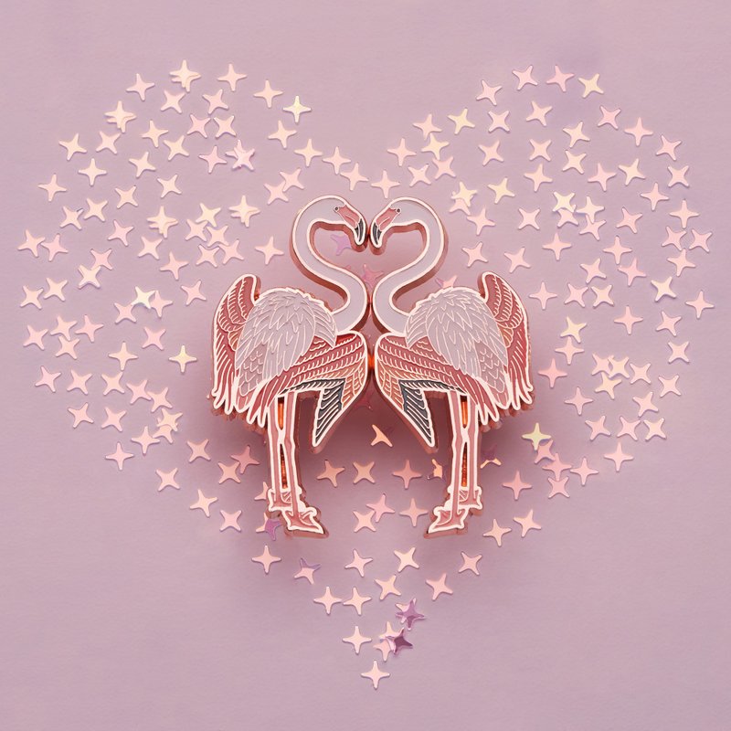 daparo 火烈鸟夜光搪瓷珐琅胸针 - 胸针 - 其他金属 粉红色