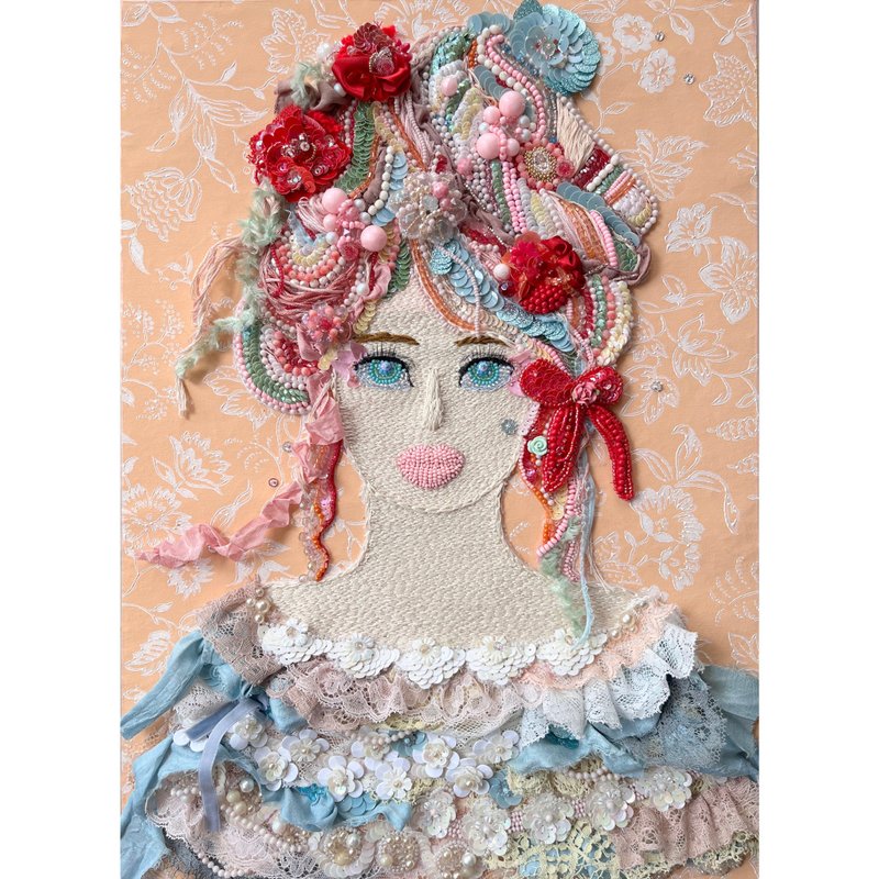 梦幻色彩的闪亮串珠刺绣艺术　作品名【过可爱的生活】　独一无二 - 墙贴/壁贴 - 绣线 