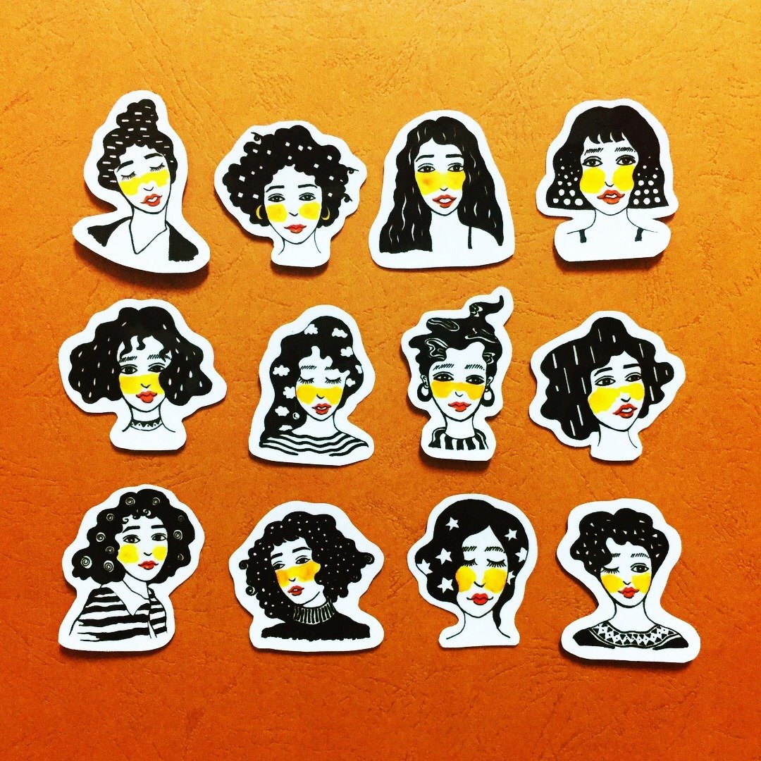 黑白女孩 透明贴纸 - 贴纸 - 纸 黑色