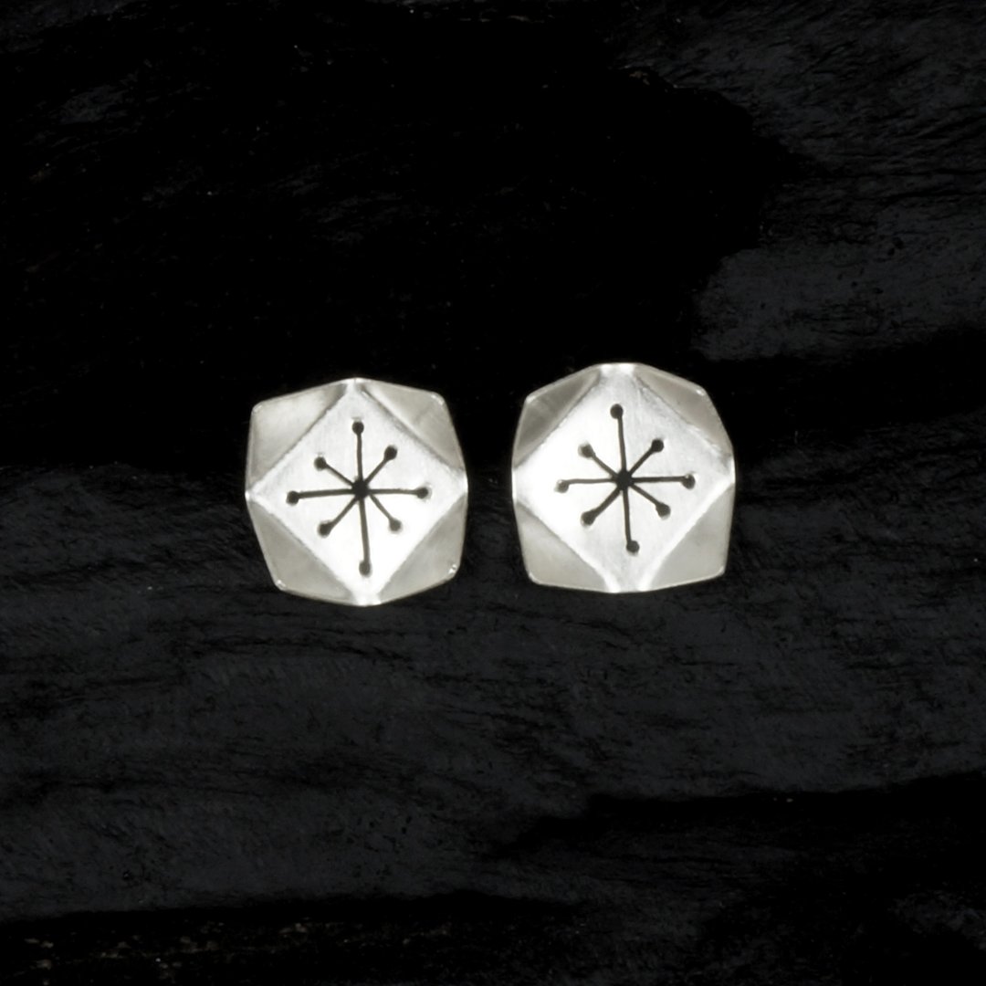 Tetra • Origami • Silver origami flowers • Silver99.99%stud earrings - 耳环/耳夹 - 纯银 银色