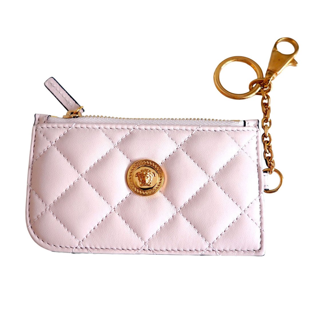 Étui à Cartes en Cuir Matelassé Rose avec Porte-Clés de - 零钱包 - 真皮 粉红色