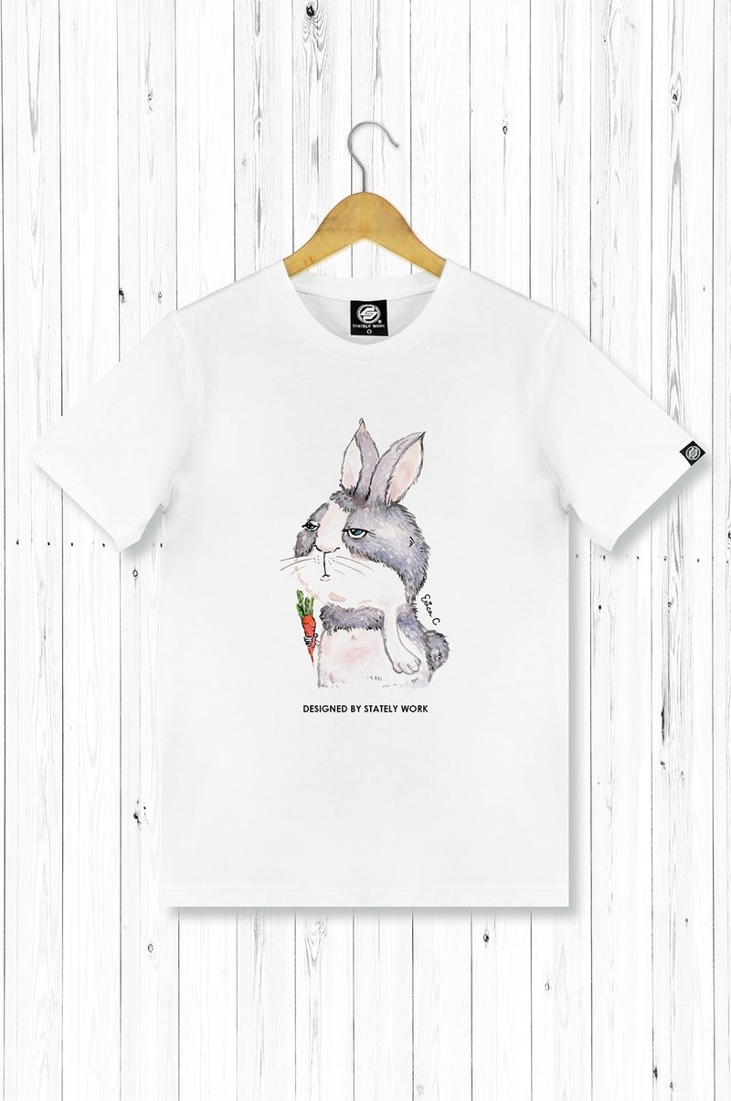 STATELYWORK 厌世生肖-兔子-男白T恤 - 男装上衣/T 恤 - 棉．麻 多色