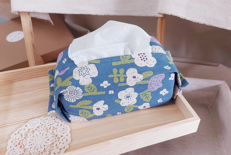 快速出货【面纸套】【可拆-含扣可调节】吊挂式卫生纸套-车用家用 - 摆饰 - 棉．麻 蓝色