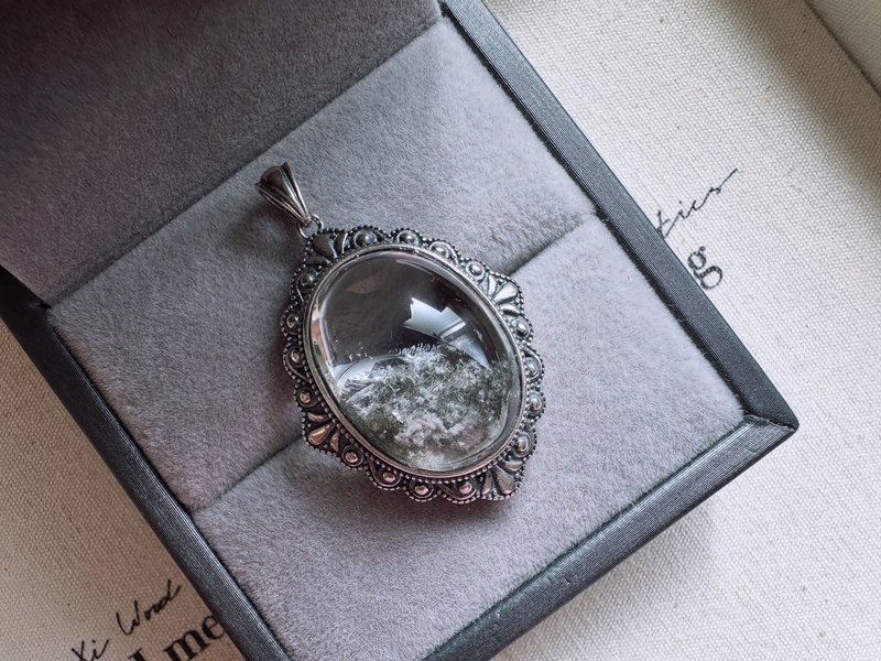 幽灵 × 蓝兔毛花水晶・纯银雕花吊坠 - 项链 - 水晶 