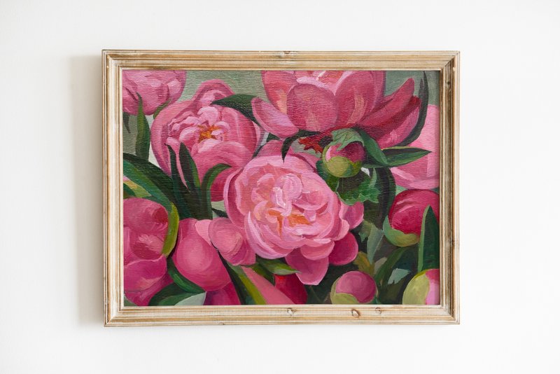 牡丹画花卉原创艺术油画 - 墙贴/壁贴 - 棉．麻 粉红色