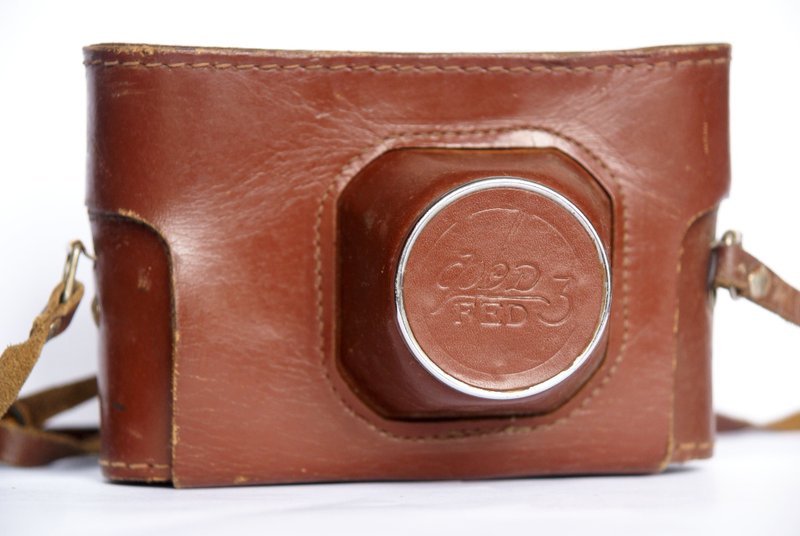 Genuine hard case camera bag for FED-3 with strap leather USSR 1/4 - 相机 - 真皮 咖啡色