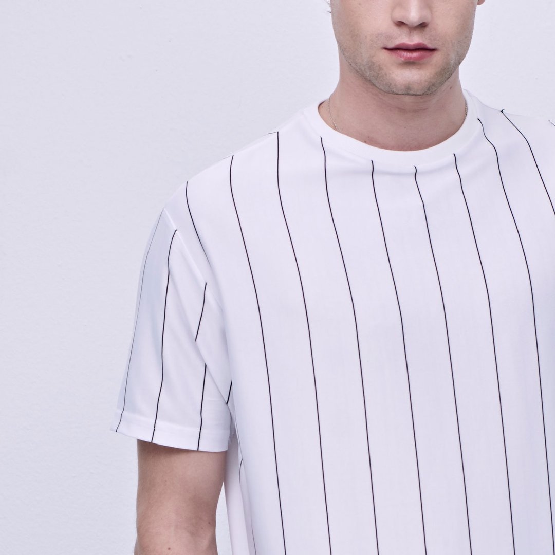 Stone@S Straight Stripes T-shirt (LONG) / 直条 条纹 长版 Tee 白 - 男装上衣/T 恤 - 棉．麻 白色