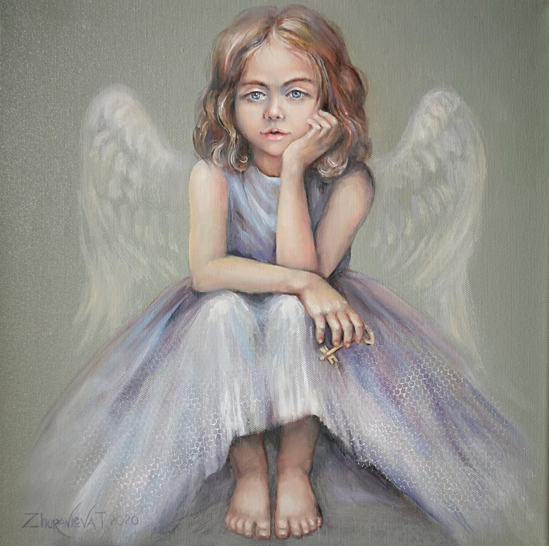 Angel Oil Painting Original Art on Canvas 40x40 cm. Wall Art - 海报/装饰画/版画 - 棉．麻 