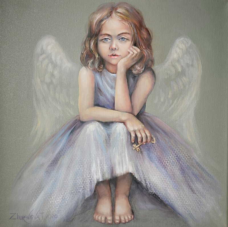 Angel Oil Painting Original Art on Canvas 40x40 cm. Wall Art - 海报/装饰画/版画 - 棉．麻 