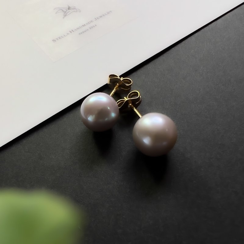 【K14GF 淡水银珠耳环 礼盒装】 - 耳环/耳夹 - 宝石 灰色