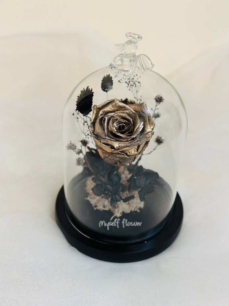 天使永生花玻璃盅质感礼品 黑金色 - 摆饰 - 植物．花 黑色