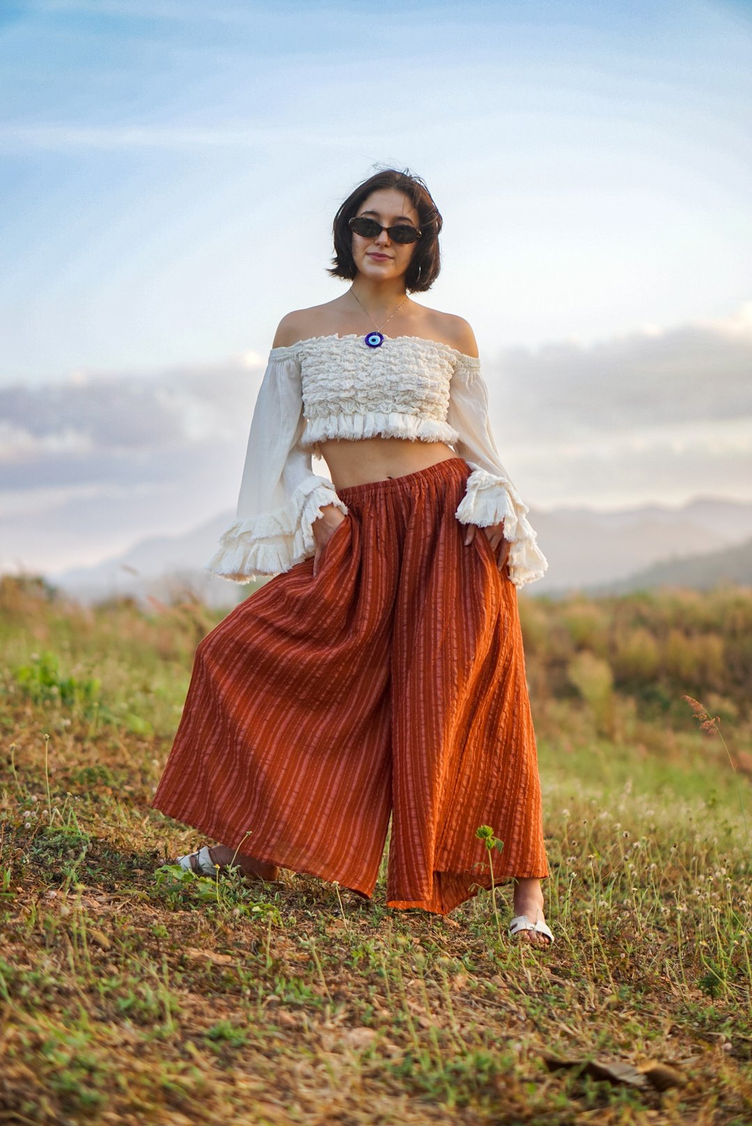 Orange Pants, Women Linen Pants, Linen Cotton Pants, Women Striped Pants, Orange - 女装长裤 - 其他材质 