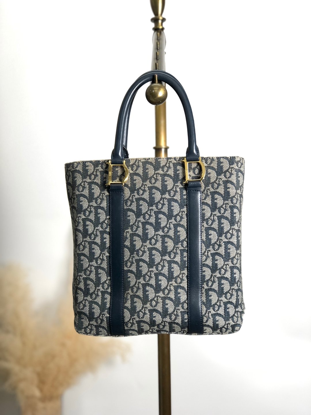 【VintageShop solo 日本直送中古包专卖店】Christian Dior クリスチャン ディオール Trotter 手提包 藏蓝色 缇花 复古 t42vjp - 手提包/手提袋 - 棉 蓝色