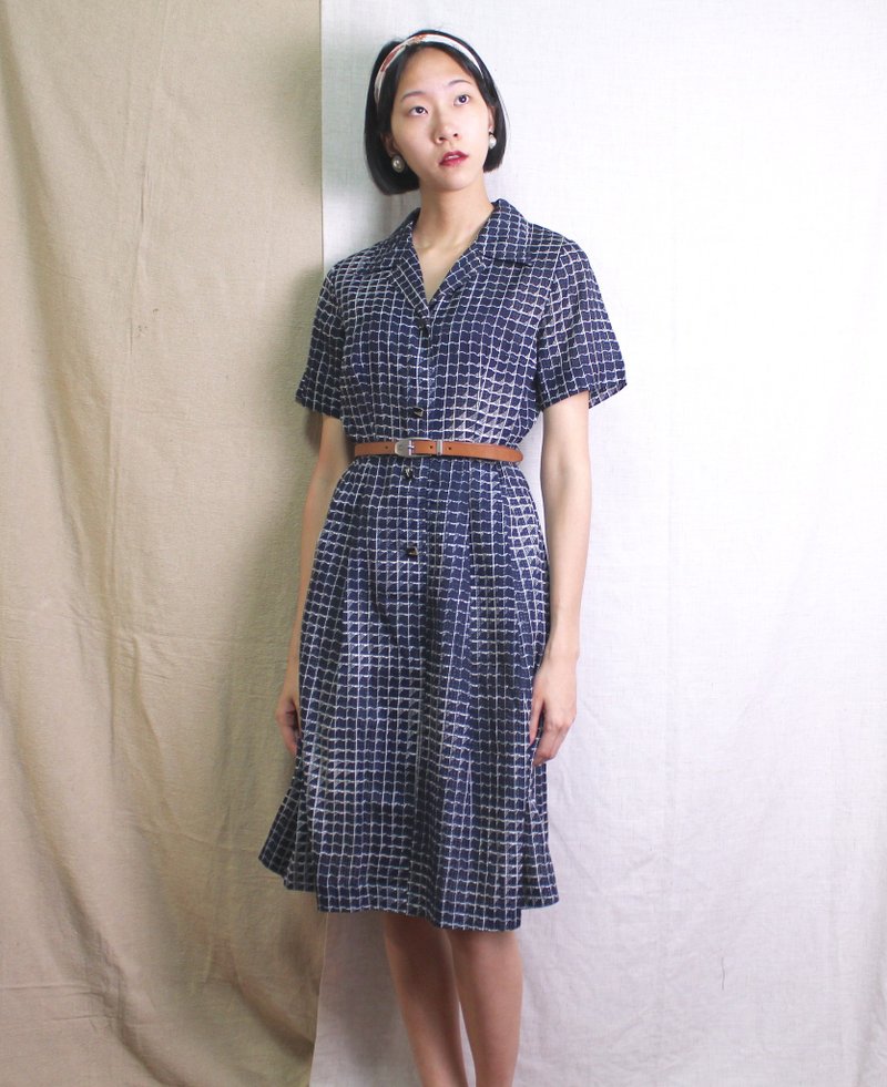 FOAK古着 潮汐观测•海蓝格子洋装 - 洋装/连衣裙 - 其他材质 