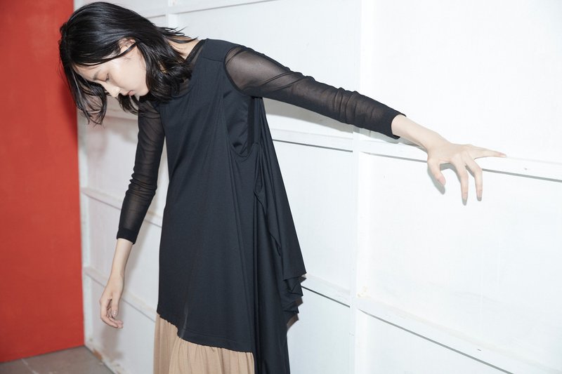 散褶无袖洋装 - 洋装/连衣裙 - 聚酯纤维 绿色