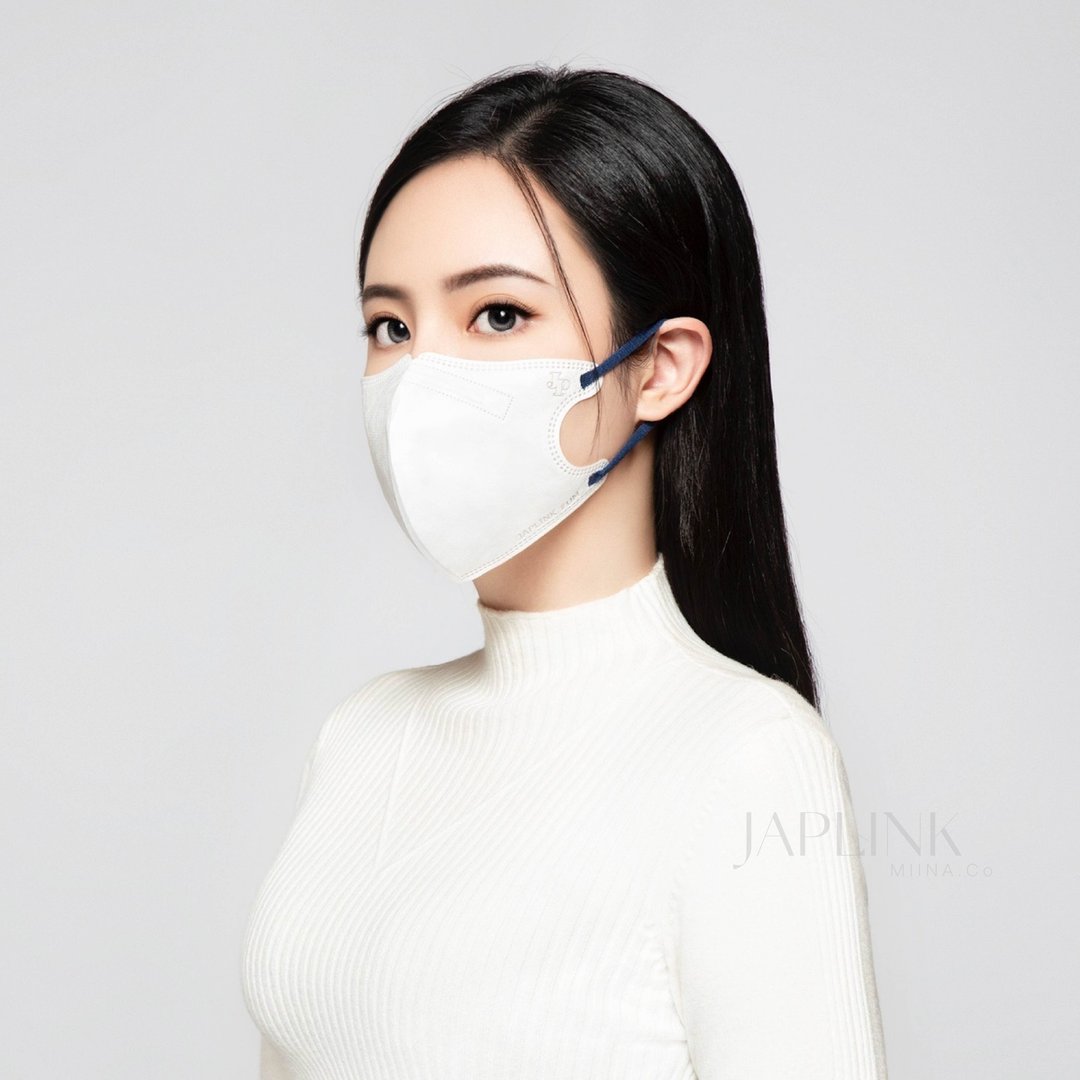 【标准】JAPLINK MASK【D2 / N95】 立体口罩-纯白x深蓝耳 - 口罩 - 聚酯纤维 蓝色