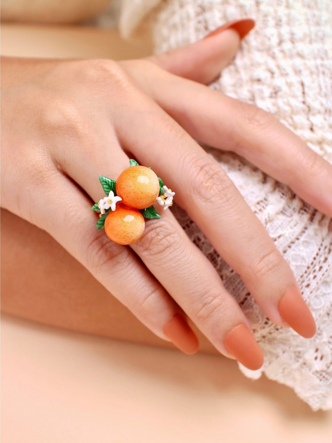 Orange Ring, Fruity Blossom, Enamel Ring, Playful Jewelry - 戒指 - 其他金属 橘色