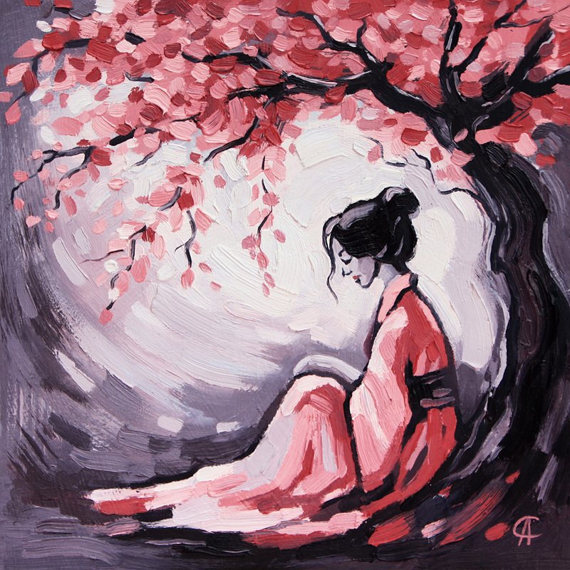 樱花绘画  亚洲风景  原创艺术  春天艺术  中国墙艺术  日本装饰 - 海报/装饰画/版画 - 其他材质 粉红色