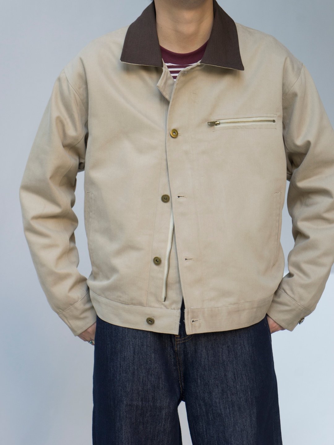 Padded Coat 冬季加厚夾棉外套 美式復古卡其拼色翻領夾克Cityboy - 男装外套 - 棉 卡其色