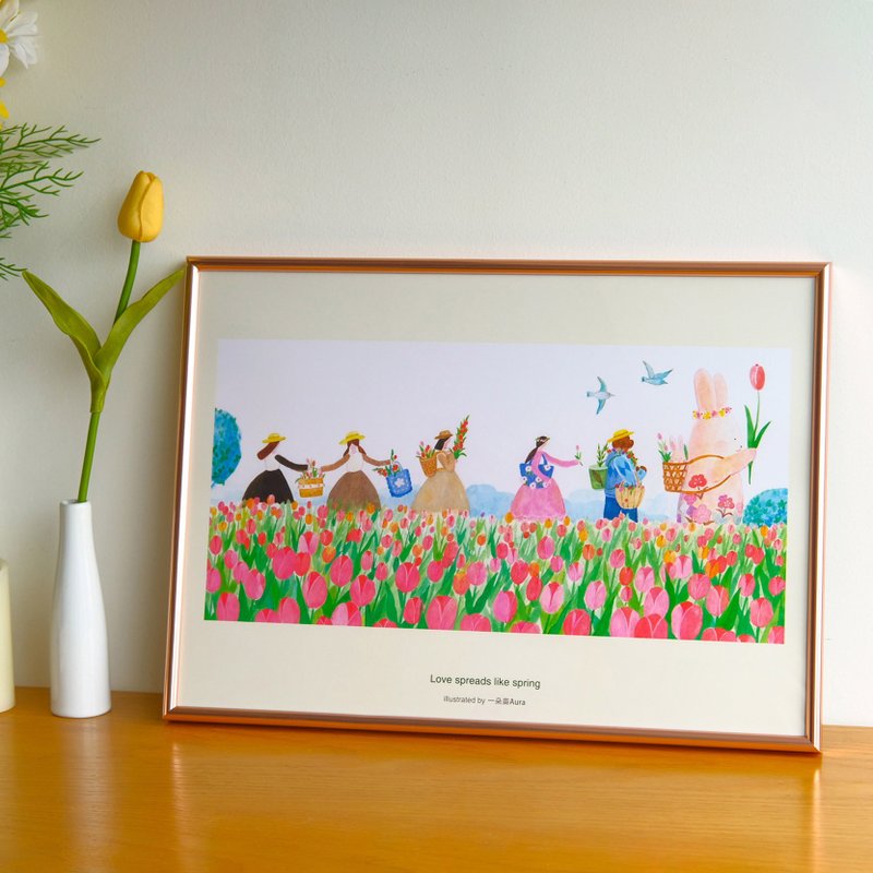 爱像春天一样蔓延 A3海报装饰画 春日少女心插画郁金香水彩手绘 - 海报/装饰画/版画 - 纸 粉红色