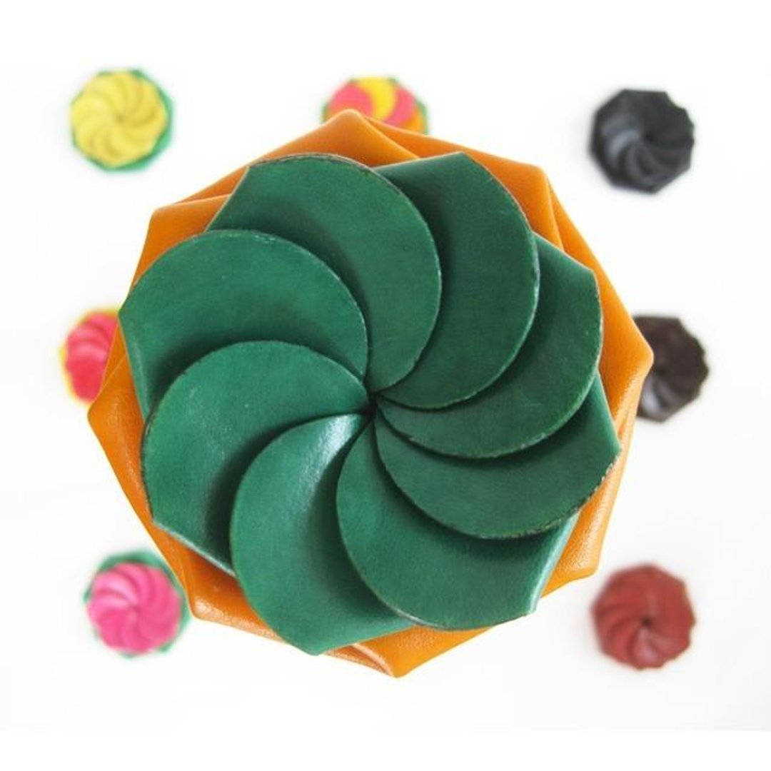 One-touch coin case <orange x green> - 零钱包 - 真皮 