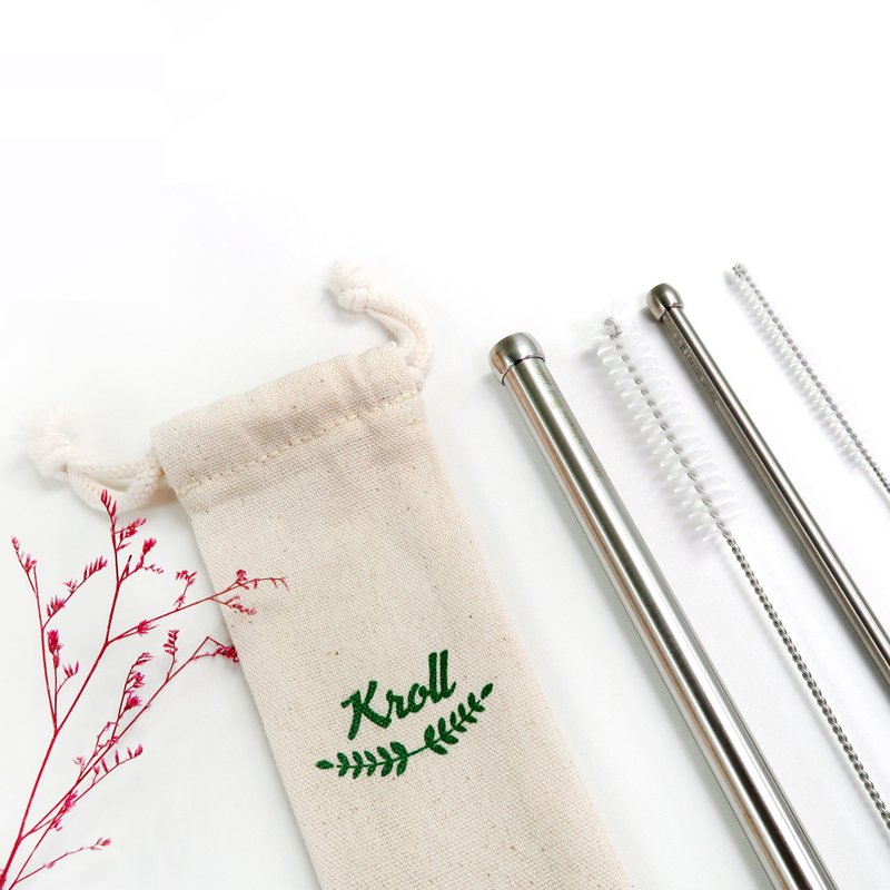 【KROLL】纯钛大+小吸管组 ( 附2入清洁刷+束口袋1入 ) 台湾制造 - 环保吸管 - 其他金属 银色